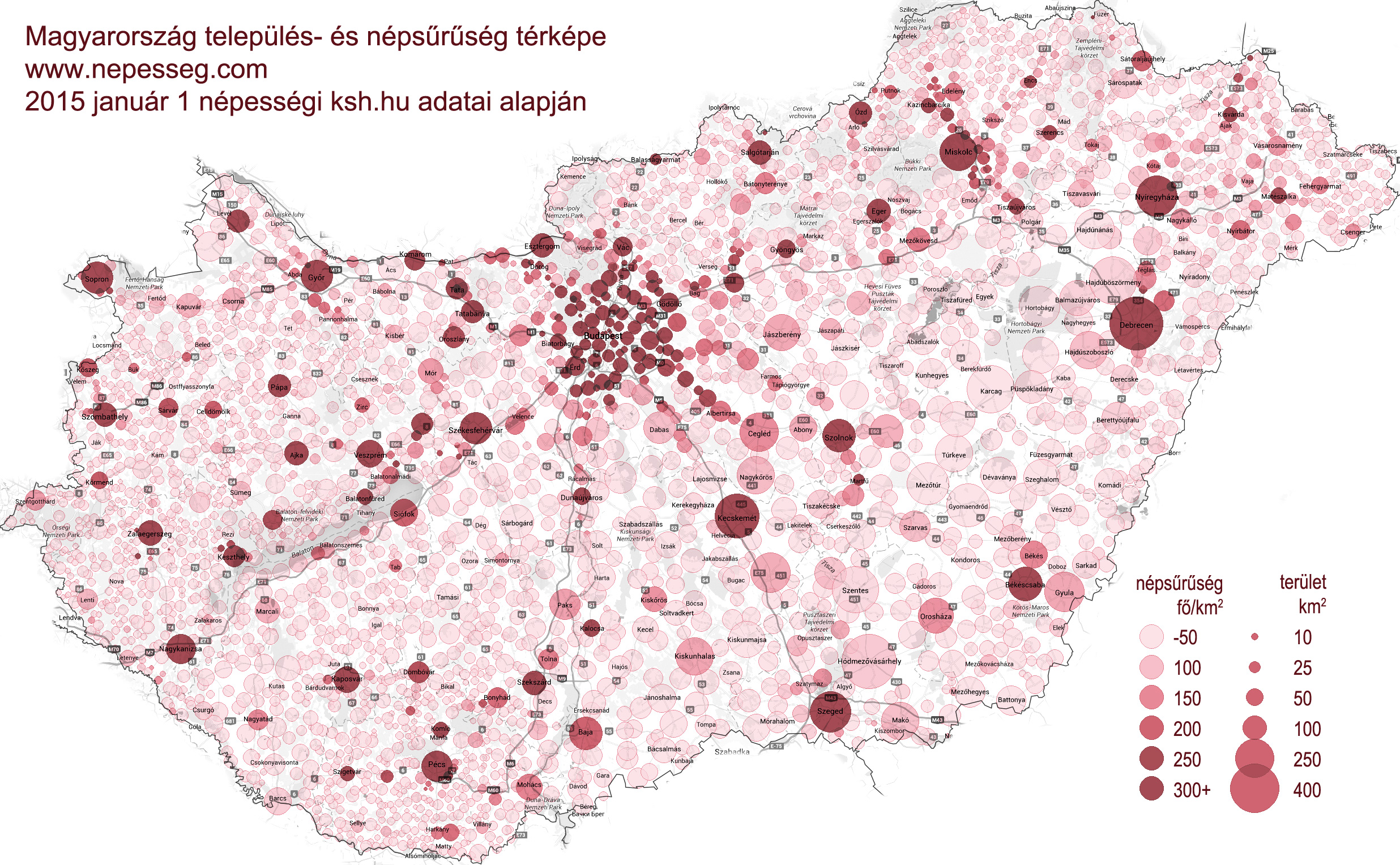 Magyarország település- és népsűrűség térképe